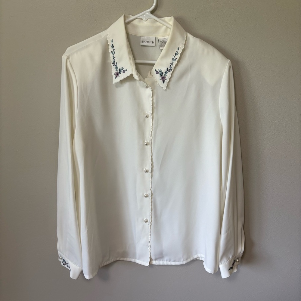 Vintage Koret Embroidered Floral Button Down Blouse XL